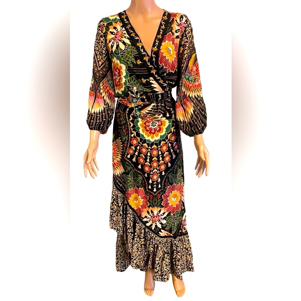 FARM Rio x Anthropologie Amorina Tropical bird wrap dress, size M, rare!